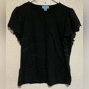 CeCe Black Eyelet Sleeve Blouse